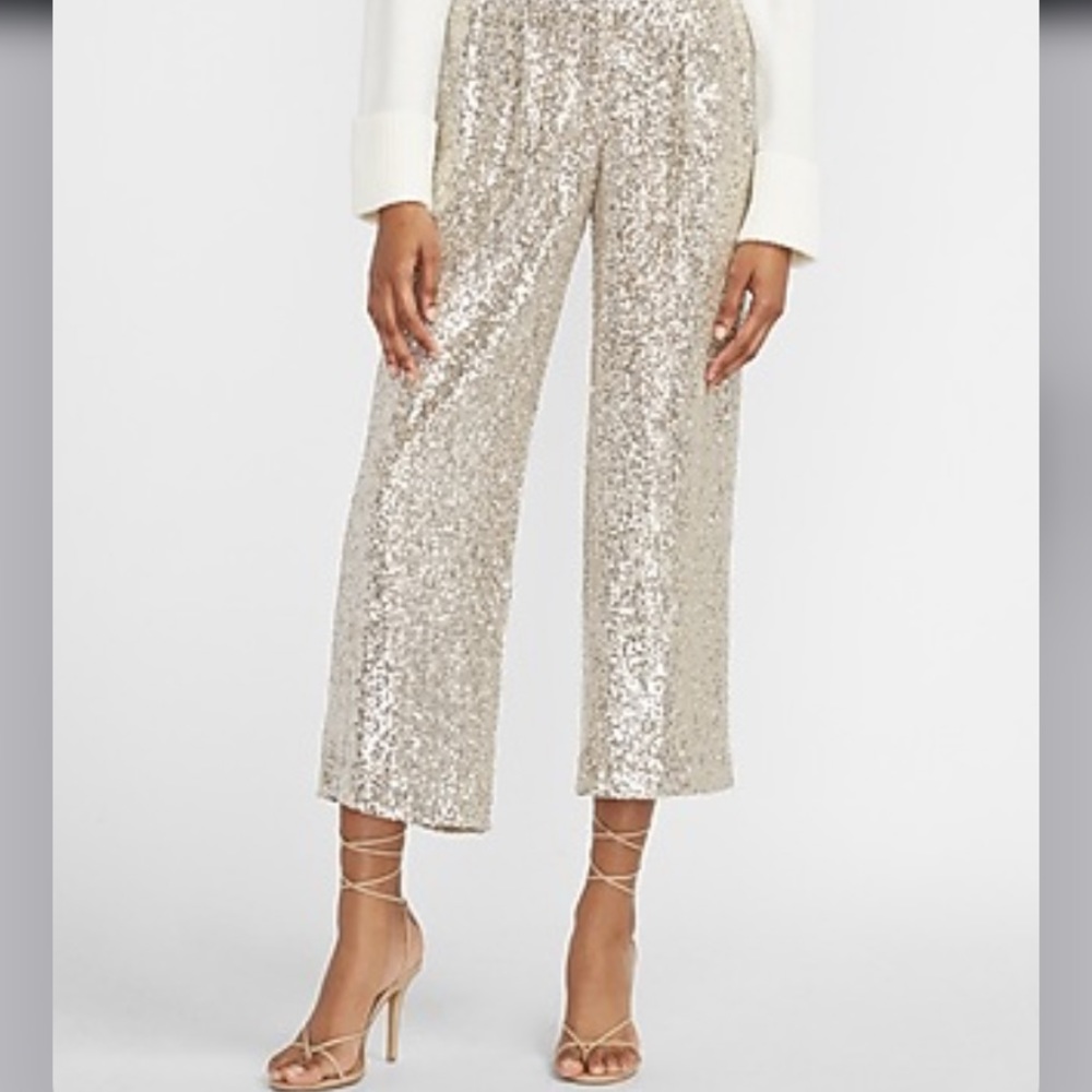 High waisted cropped sequin trousers